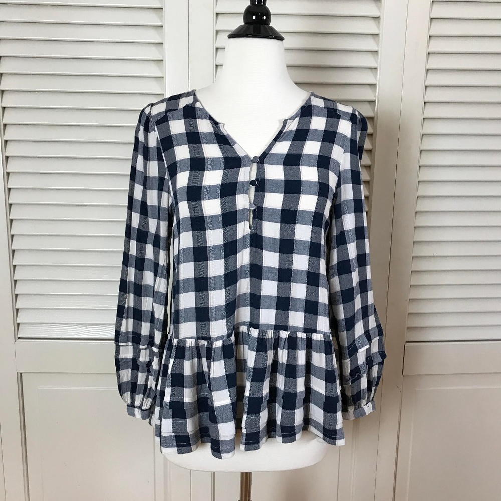 American Eagle Plaid Peplum Top